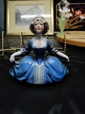 Vintage Madame Pompadour Blue Dresser Doll Trinket Box Lid Only GERMANY ERPHILA picture