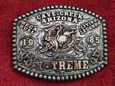 Bull Riding RODEO☆X~TREME☆1985☆CHAMPION TROPHY BUCKLE☆Cave Creek Arizon☆Rare☆W43 picture