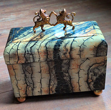 Maitland-Smith Handmade Marbled Lion Trinket Box w/ Lid Rectangle Wood Metal picture