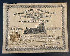 Vintage 1904 Commonwealth of Massachusetts Engineer’s Liscence picture