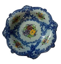 Vestal Portugal Pottery Blue Hand Painted Floral Bowl 8