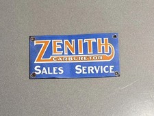 VINTAGE 12” ZENITH CARBURETORS PORCELAIN SIGN CAR GAS OIL TRUCK MOTORCYCLE picture