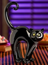 Midnight Black Cat Halloween Ceramic Figurine 9.25 Inch picture