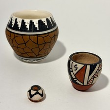 VTG Miniature Hand Painted Pottery Lot 3 Signed E Yazzie Hilda Mesa Jemez *READ* picture