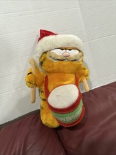 1981 Dakin Garfield Happy Holidays Drummer Plush Santa Hat Christmas Vintage NWT picture
