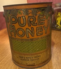 Antique Advertising/ Honey Bee Pure Honey Bucket / Tin Bee Hives On Farm  picture