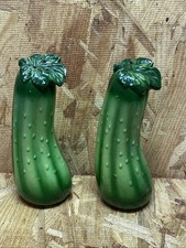 Vintage Cucumber Salt & Pepper Shakers Zucchini Vegetables Green Made In Japan picture