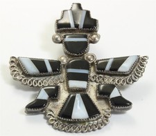 Vintage Zuni Sterling Silver Large Channel Inlay Knifewing Brooch Pin 17.1g 925 picture