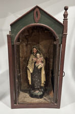 Antique Madonna & Child Santo Painted Wood Polychrome with Display picture