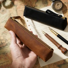 2Pcs Large Capacity Zip Leather Pencil Case - Ideal For School/College - Make up picture