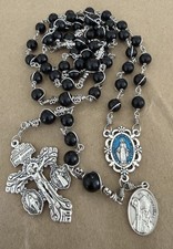 St. Augustine Catholic Rosary, Black Matte Onyx Rosary, Miraculous MedalHandmade picture