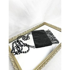 80s Black Beaded Purse Shoulder Cross Body Evening Bag Small Satin Lining picture