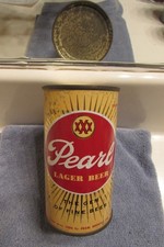 indoor 1950s PEARL LAGER BEER, flat top beer can San Antonio Texas *blk letters* picture