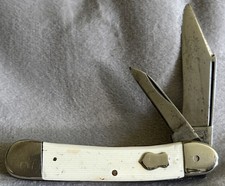 Vintage 1924-33 Remington USA Dogleg Jack Knife 2 Blade White Striped Repaired picture