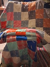 Vintage Crazy Polyester Patch Quilt Multi Color Cotton Back Knot Tie 72wx84L WOW picture