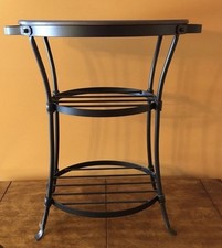 Longaberger Foundry Oval Wrought Iron Table Beverage Tub Stand Wood Top Shelves picture