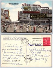 1954 Atlantic City Steel Pier Boardwalk Crowd Linen Postcard Posted picture