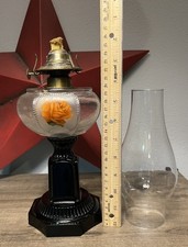 Antique DALZELL CROWN Findlay Glass Black Amethyst Oil Kerosene Lamp Octagonal picture