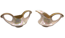 Art Deco Lusterware Iridescent Sugar and Creamer Set 22k Gold Accent Trim picture