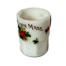 LYNN, MASSACHUSETTS MA Antique Souvenir Milk Glass Mini Cup Mug picture
