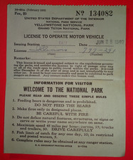 1940 Yellowstone National Park Motor Vehicle Park Pass picture