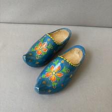 Dutch Shoes Wooden Blue With Floral Design In A Small Size Stamped #17 picture