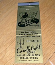 Vintage MILNER'S CANDLELIGHT ROOM Matchbook Cover  80 E. Jackson, CHICAGO picture