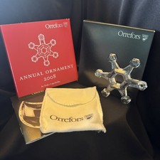Orrefors Sweden 2008 Crystal Star Snowflake Christmas Ornament w/bag & box picture