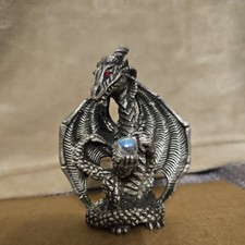 1995 Vintage Solid Pewter Sunglo Jeweled Dragon Figure With Crystal Ball 3.5” picture