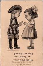 1911 Schlesinger Bros Comic Postcard Boy Girl Chickens Toppenish WA 1913 Posted picture