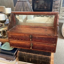 Antique Wooden Vanity Tabletop Mirror and 2 Drawers Victorian Jewelry Box picture