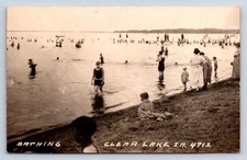 Vintage RPPC Clear Lake IA Iowa Bathing Swimming Beach Real Photo Postcard AB1 picture