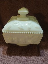 Vintage Westmoreland Milk Glass Grapes and Leaves Covered Candy Dish W/lid picture