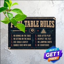 Billiard Table Rules Pool Room Man Cave Rules Tin Sign picture