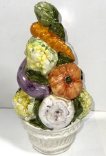 VTG Majolica Italian Glazed Ceramic Vegetable Topiary Tower Tree Basket Bowl 12