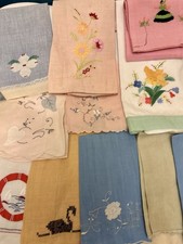 Set of 11 Vintage Embroidered Hand Guest Towels Most are Linen picture