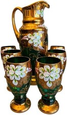 Praga Bohemia Style Collection Green Vase With Six Matching Glasses Set picture