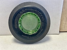 vintage 1930's GENERAL STREAMLINE JUMBO TIRE ashtray w/ GREEN GLASS INSERT picture