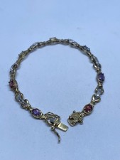 10g 925 STERLING SILVER VERMEIL MULTI COLOR GEMSTONE 7.5” TENNIS BRACELET picture