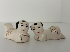 Stolen From TAO Chopstick Holders Set of 2 Ceramic White Gold Black Restaurant picture