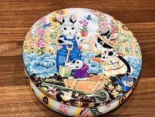 Lovely Judith Ann Griffith Illustrated Tin W/Family Of Bunnies Gardening 1990’s picture