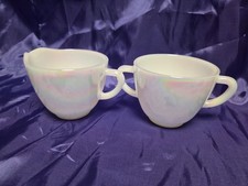 Vtg Federal Glass Moonglow White Iridescent Milk Glass Creamer and Sugar Bowl picture