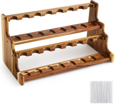 Acacia Pipe Stand Holder for 16 Smoking Pipe Double Layer Display Rack Organizer picture