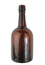 Antique Brown Glass Liquor Bottle Seamless Applied Top Concave Bottom AB Patina picture