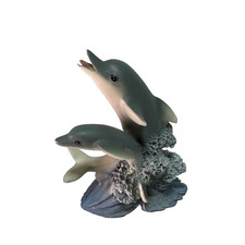 Vintage 1999 Double Dolphin Coral Reef Resin Figurine Ocean Coastal Decor picture