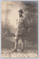 RPPC Young Man Studio Portrait Hat Suit Knickers Sepia Antique Postcard 1910s picture