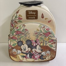New Loungefly Disney Mickey & Minnie Mouse Fall Leaves Mini Backpack With Tags picture