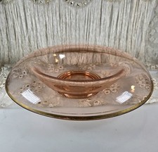 Pink Depression Glass Rolled/Waterfall Console Bowl 1920-1940 Gold Trim 11.5