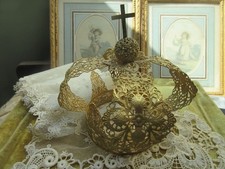 Older Vintage Infant Prague Santos Saints Statue Filigree Crown Antique Tiara Re picture