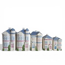 Hearth & Home Design Ceramic 5 Piece Victorian House Canister Set Vintage 1988 picture
